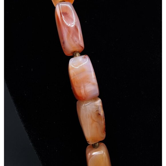 Vintage Mid-century Long Carnelian Agate Necklace With Polished Beads & Brass Sp - Picture 5 of 6